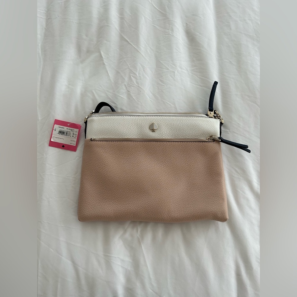 Kate Spade large cross body purse white tan beige brown bag rectangle NWT